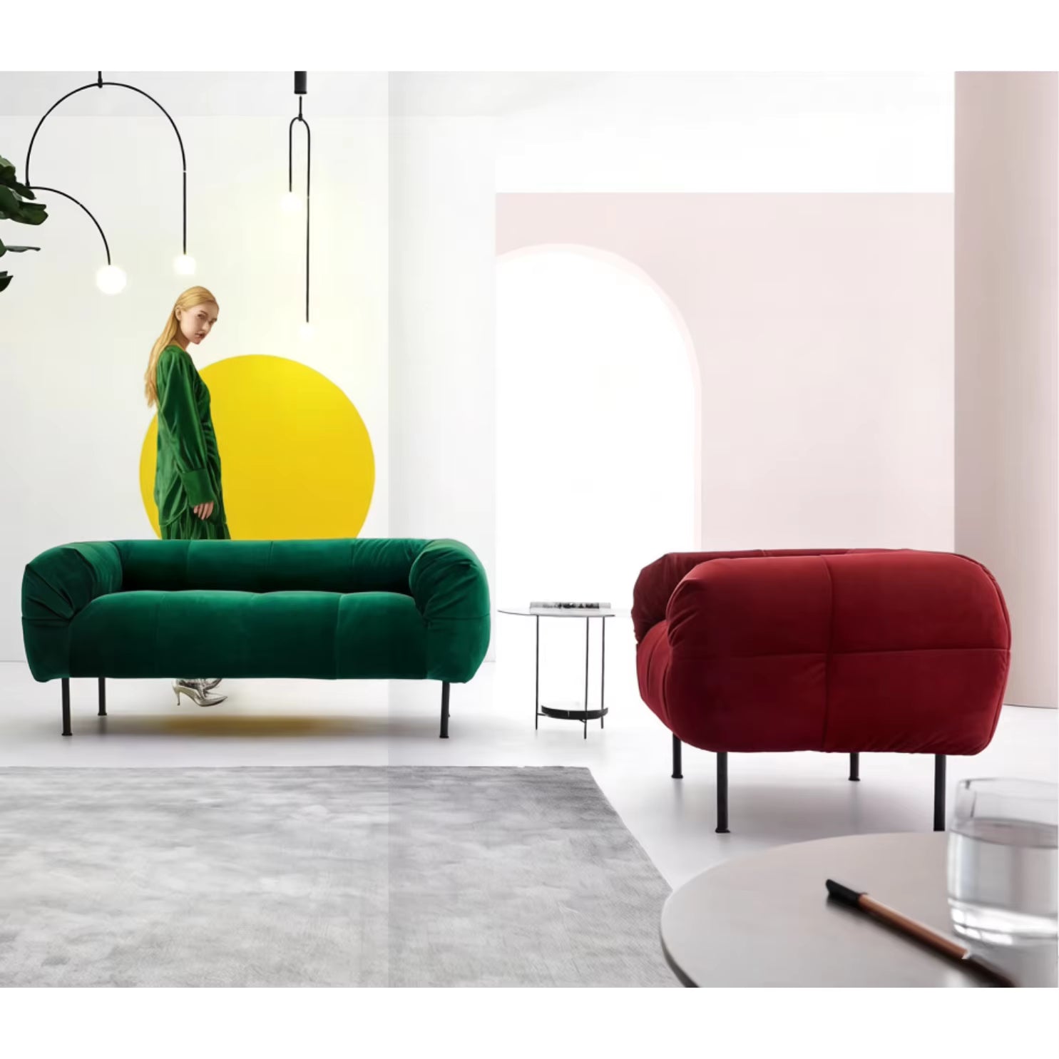 Grands Furniture Factory Durable-Fabric-Sofa-Comfortable-green Model Games Sofa