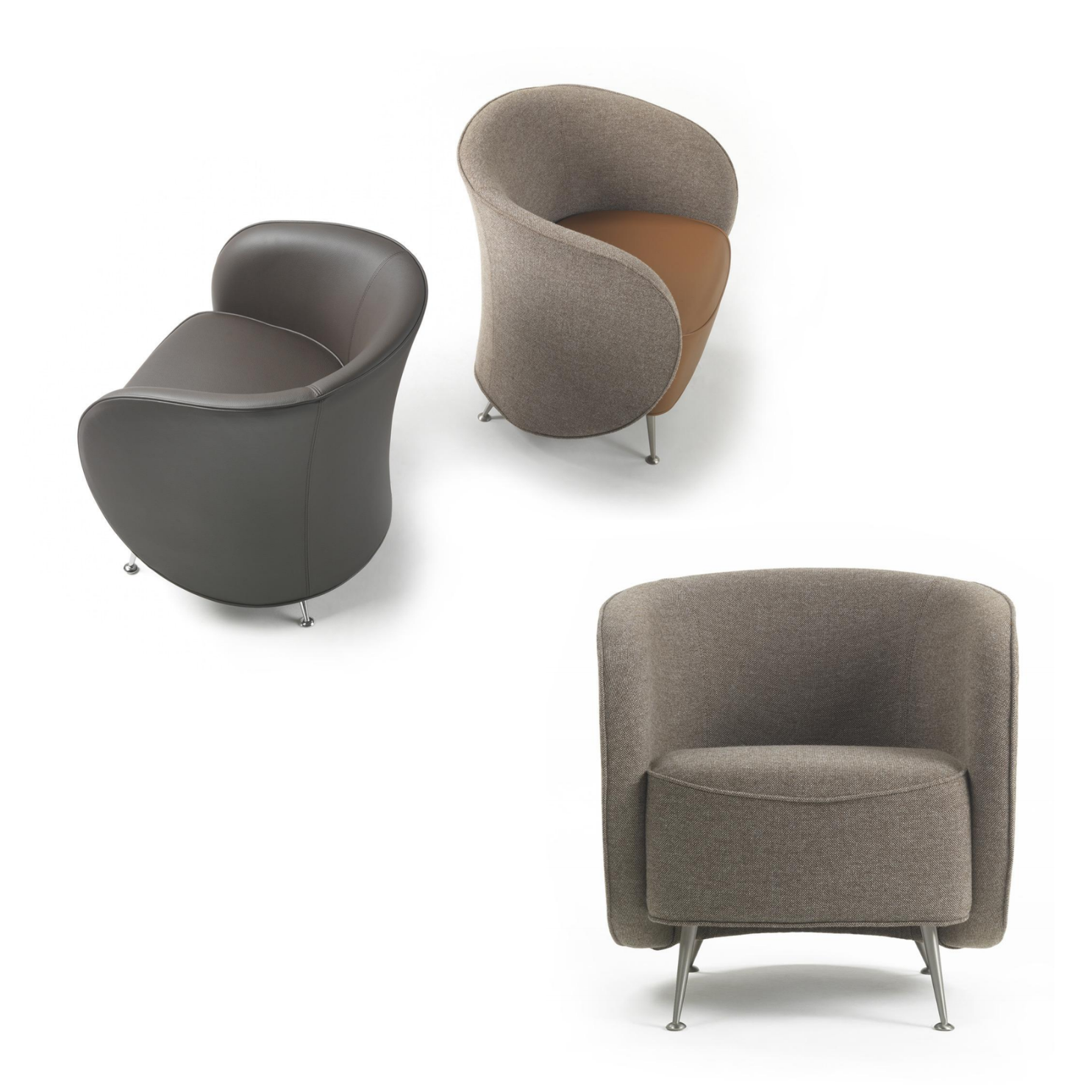 Grands Furniture VK Series Modern Curved Barrel Chair - Luxury Swivel Accent Armchair with Bentwood Shell for Office & Lounge