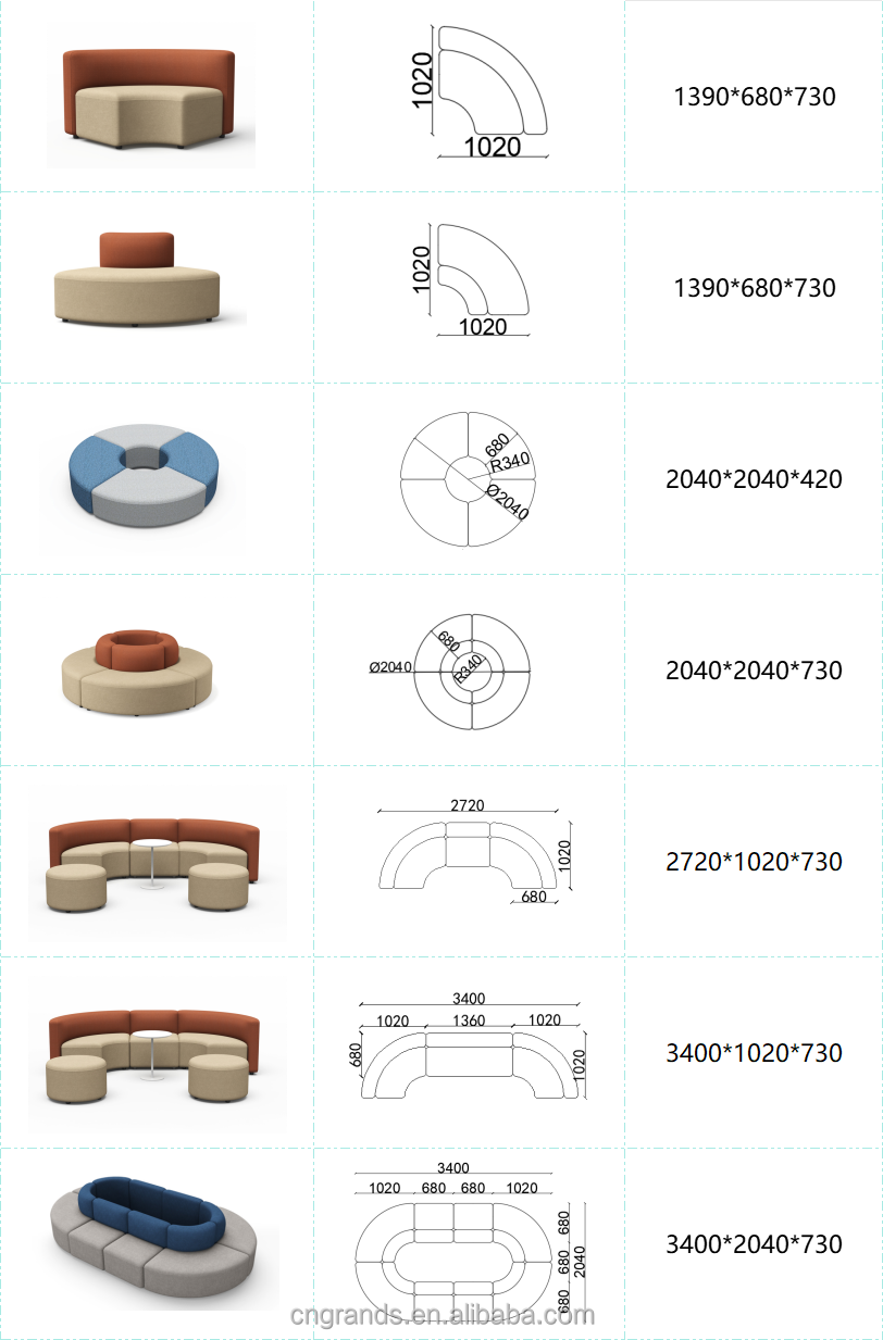 Grands Furniture D20 Round-Shaped Velvet Sectional Sofa Set - Modern Office Lobby Waiting Area