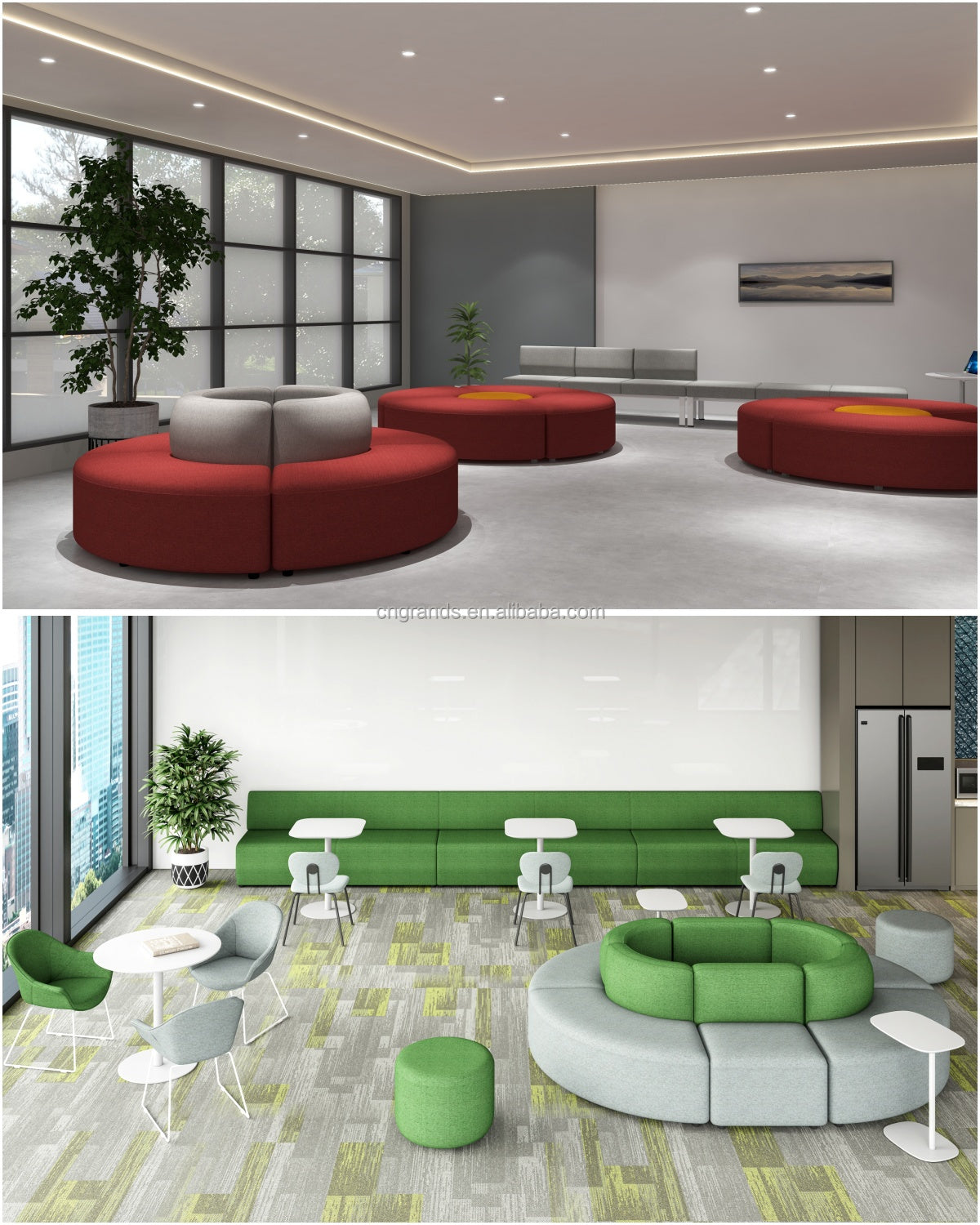Grands Furniture D20 Round-Shaped Velvet Sectional Sofa Set - Modern Office Lobby Waiting Area