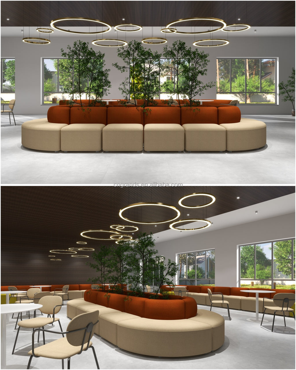 Grands Furniture D20 Round-Shaped Velvet Sectional Sofa Set - Modern Office Lobby Waiting Area