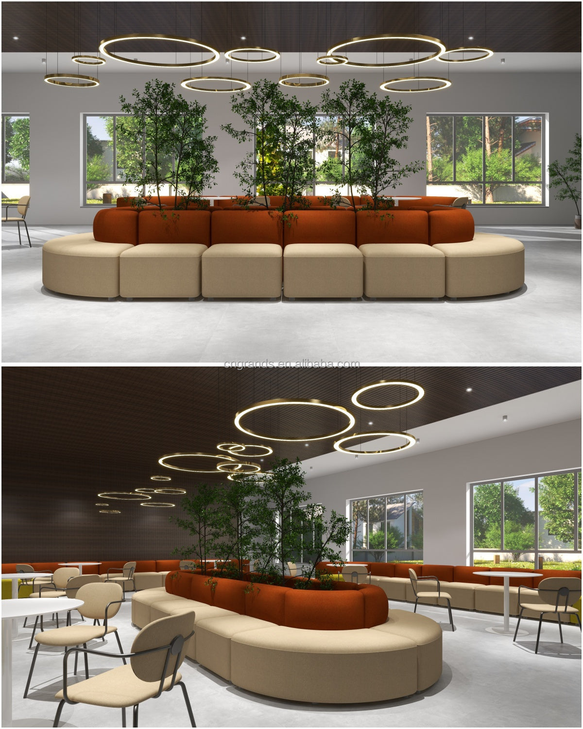 Grands Furniture D20 Round-Shaped Velvet Sectional Sofa Set - Modern Office Lobby Waiting Area