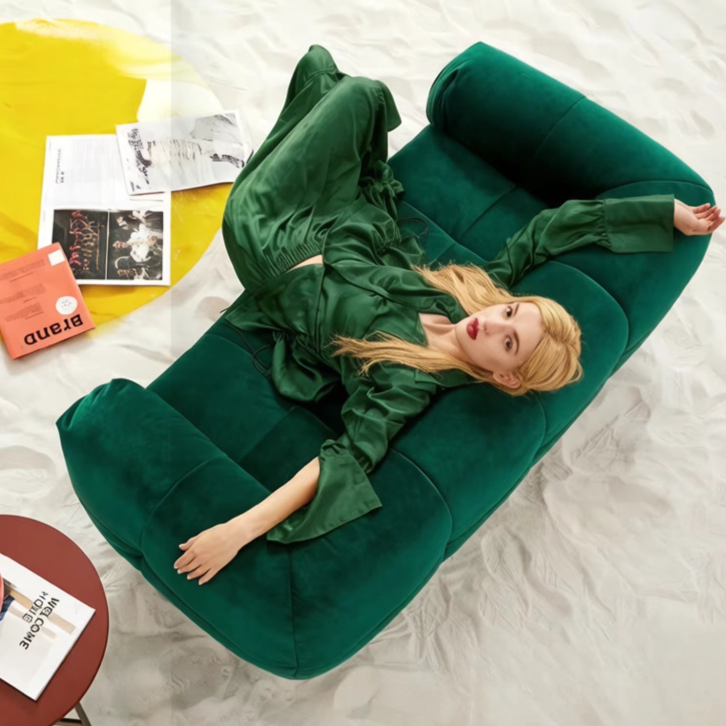 Grands Furniture Factory Durable Green Fabric Sofa Love seat Comfortable steel legs 