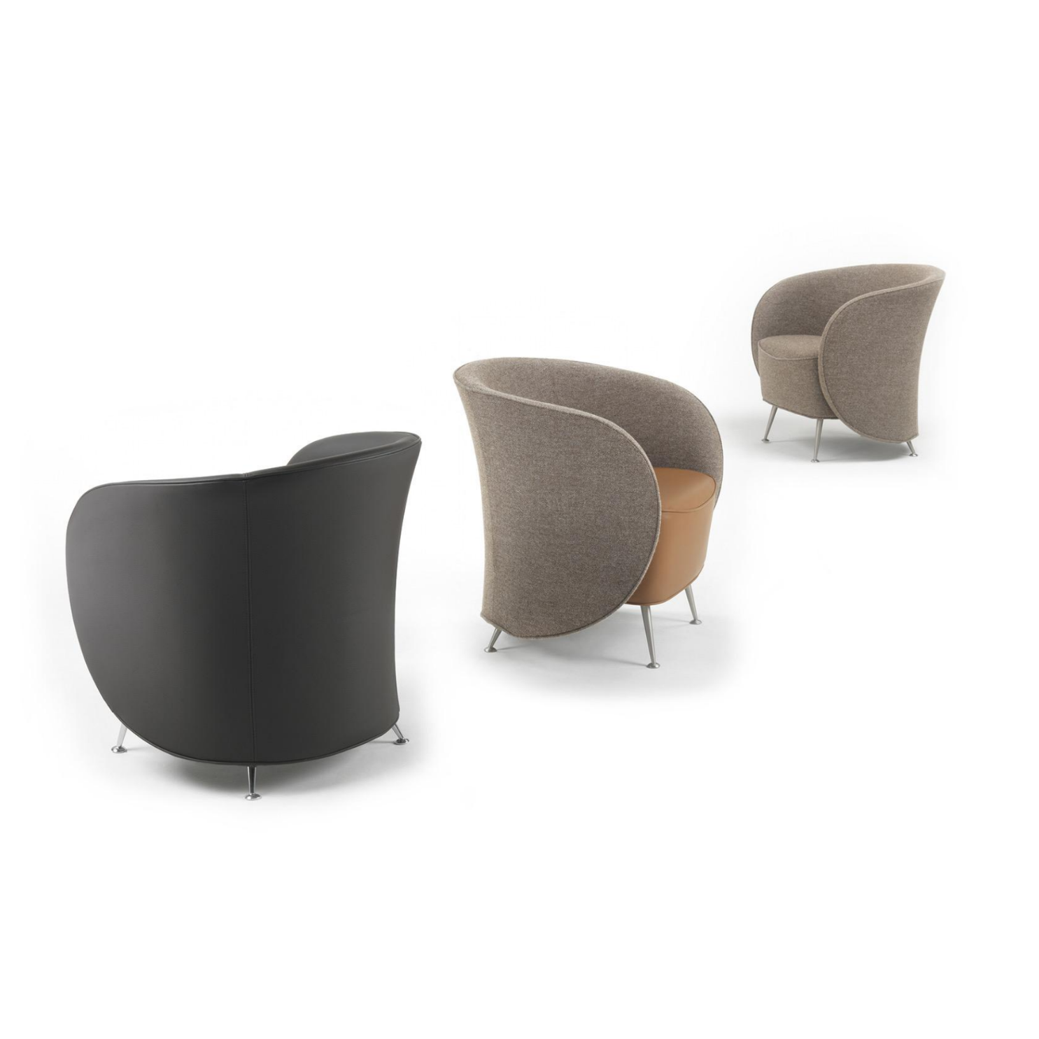 Discover the Grands VK Series Curved Barrel Chair. Featuring a unique bentwood shell and three base options (Fixed or Swivel). The perfect blend of mid-century art and modern comfort for luxury offices and hotels. Inquire for EXW/CIF/DDP pricing.