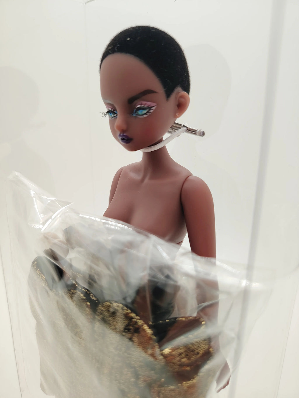 Fashion Young SuperMico Girl 1/6 Scale with Black Flok Hair And Outfit Set Collectible Doll