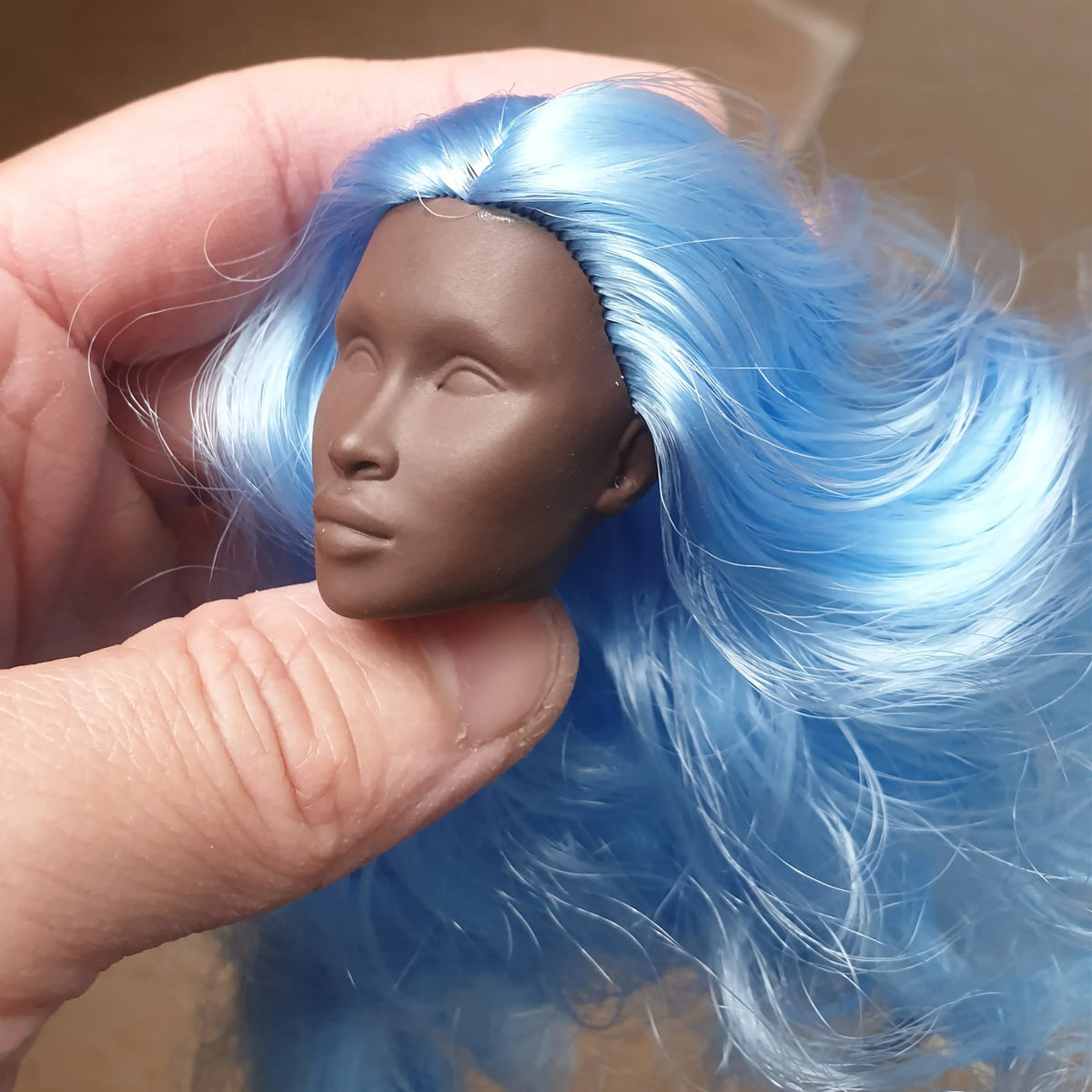 Fashion Royalty Nu.face Adele Makeda Dark A Skin Blank Face Blue Hair Reroot integrity 1/6 Doll Head
