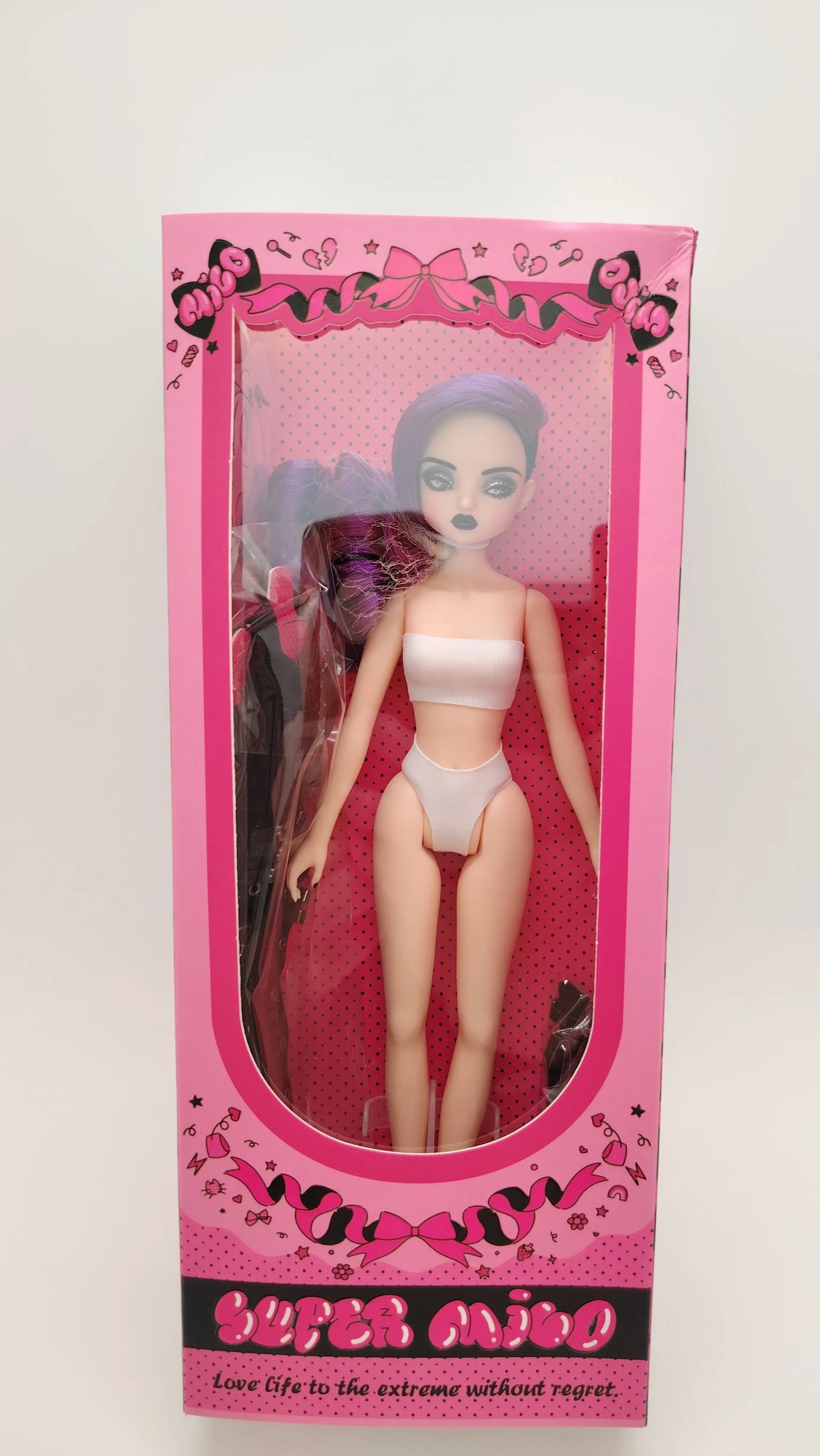 Super Mico Purple Hair Black Dress Girl 1/6 Scale Doll